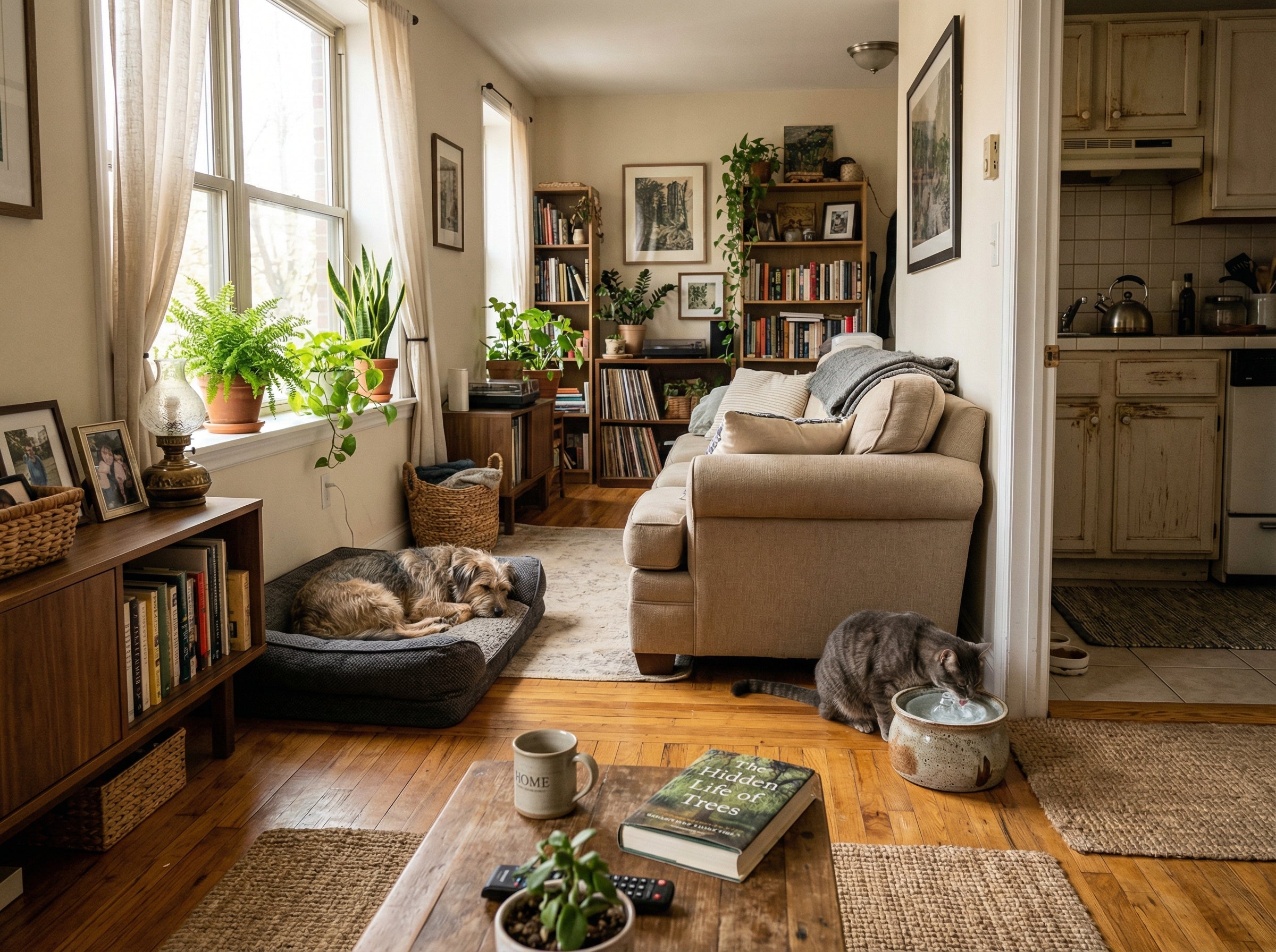 Rivaxon lifestyle - pets in cozy apartment with fountain