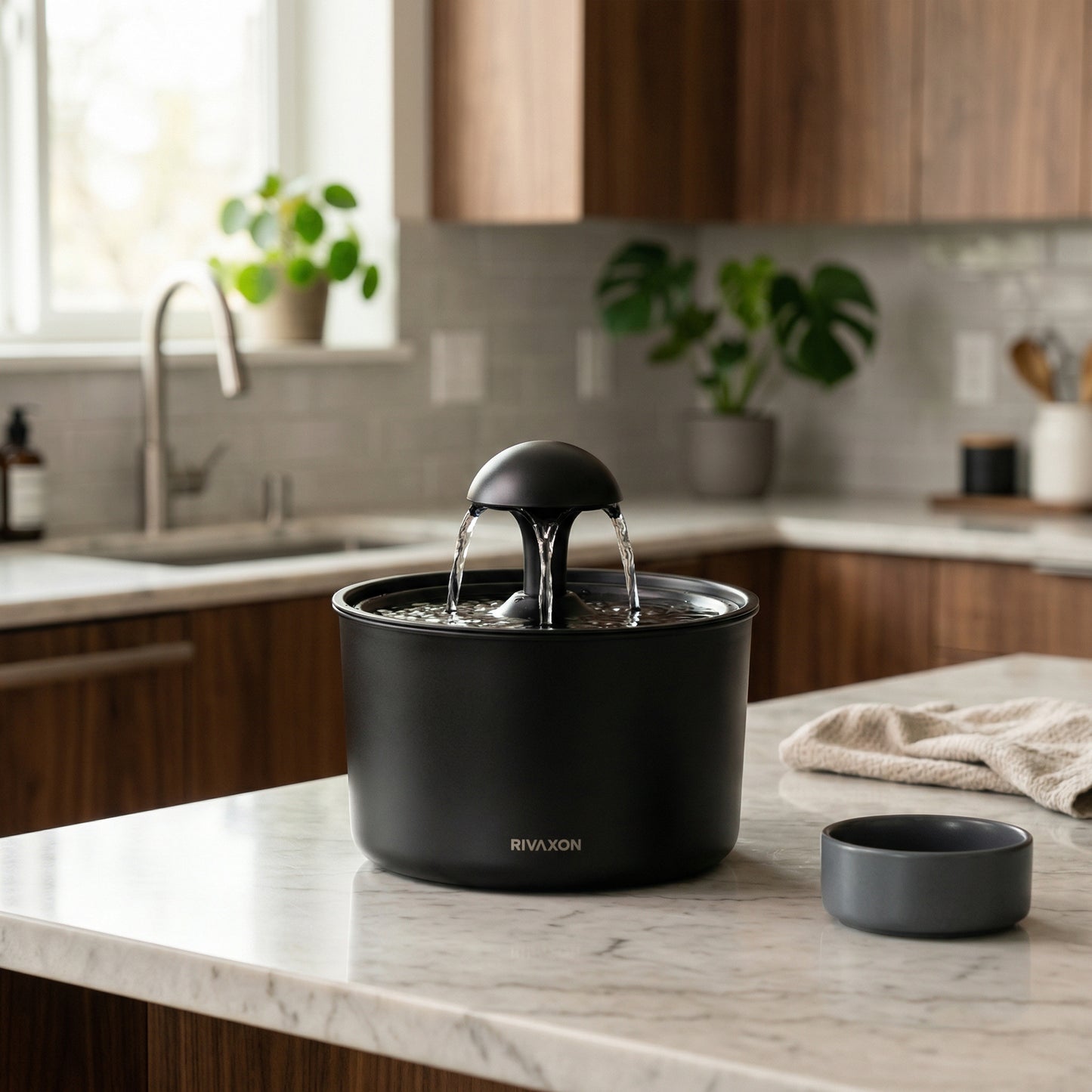 Rivaxon stainless steel pet water fountain in matte black